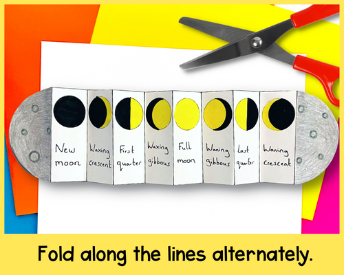 Phases of the moon foldable activity for interactive science notebook and lunar cycle review