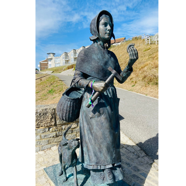 Mary Anning statue at Lyme Regis. 
8 facts about Mary Anning blog post. 